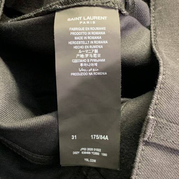 SAINT LAURENT 2020 Size 31 Black Denim Tapered Five Pockets Jeans - Picture 6 of 7